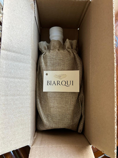 BIARQUI - 1 Botella de 500 ml - En bolsa de arpillera con logotipo. Aceite de Oliva Virgen Extra. Picual cosecha temprana.
